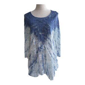CAL STYLE Blue Ombre Lace Tunic Top L - Romantic Boho Feminine (2476-15)